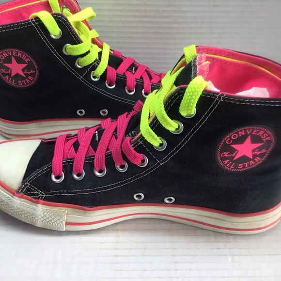 Converse Chuck Taylor 2-Fold Hi Top Black w/ Neon Pink & Green Women 10 / Men 8 - Picture 3 of 8